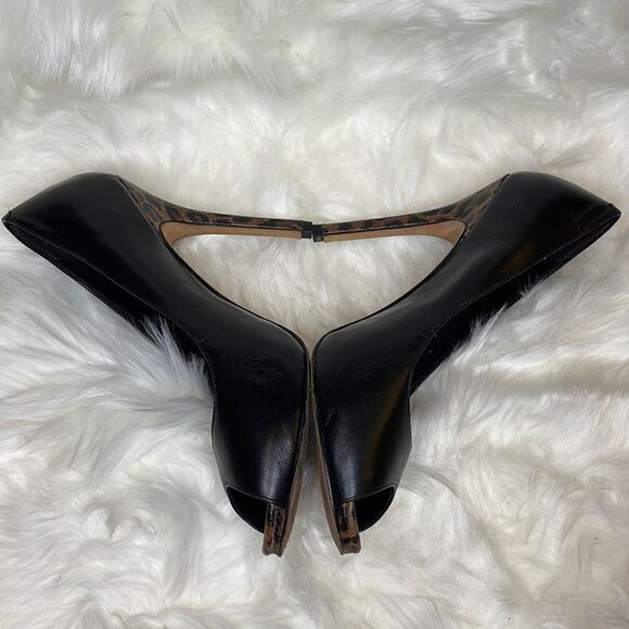 Saks Fifth Avenue Womens Black Open Toe Leopard Print Heels - Picture 5 of 8